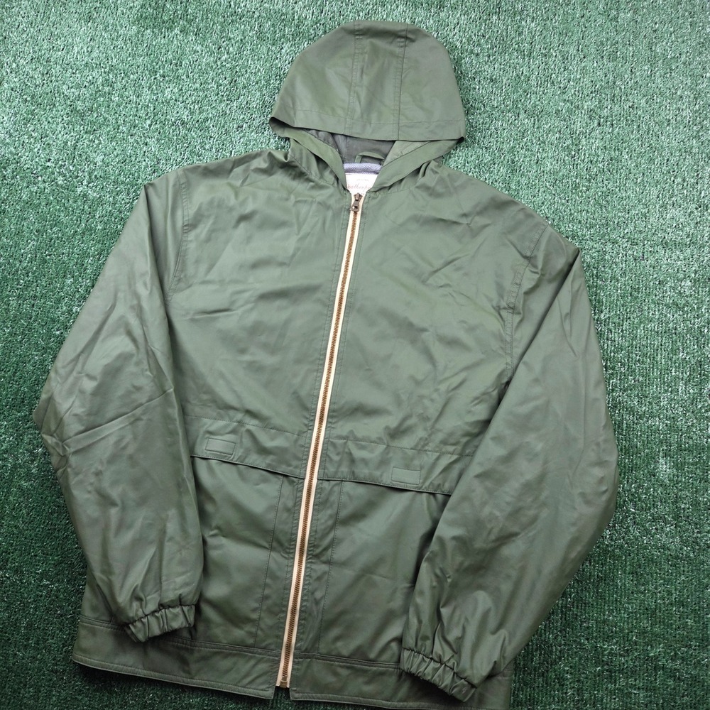 Olive Green Hooded Windbreaker Jacket Mens Full Zip Lightweight Utility Coat